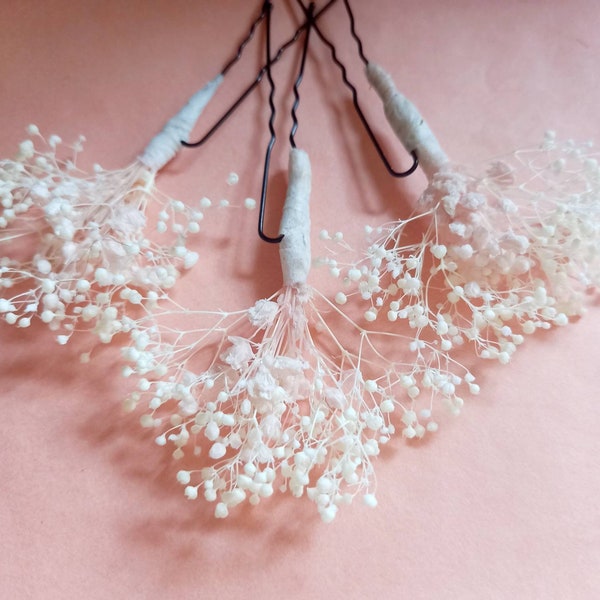 Gypsophila hair pins, Baby’s breath hair pins, delicate pins, wedding hair pins, bridal hair accessory, dried flower hair pins, prom flowers