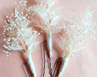 Gypsophila hair pins, Baby’s breath and ruscus hair pins, Elegant pins, wedding hair pins, bridal hair accessory, dried flower hair pins,