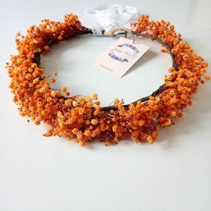 Real Dried burnt orange Baby&#39;s Breath Crown, Boutonniere Set, Orange Crown, Flower Crown Wreath, Flower Girl, rust orange flower crown