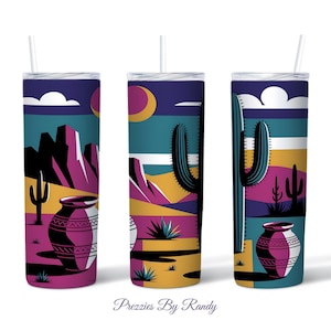 Desert Cactus Tumbler Wrap: Southwestern Pottery Art (20oz PNG Digital Download