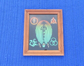Vintage Rare Led Zepellin 80’s Reversed Glass Frame Art  10x12  Orange and Green