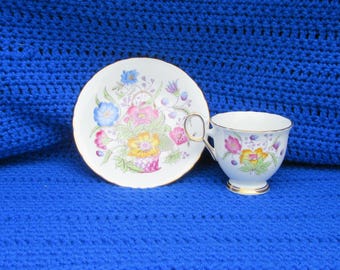 Vintage 1940's Delphine Bone China Tea Cup and Saucer, "Elizabeth" Pattern
