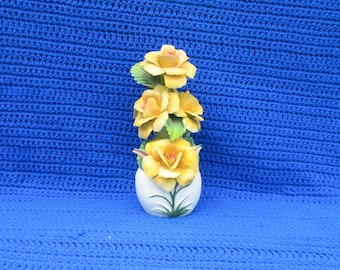 Vintage Capodimonte Vase with Bouquet Yellow Roses