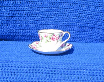 Vintage Salisbury Bone China Teacup and Saucer: 1960s Pink Roses, Gold Gilding