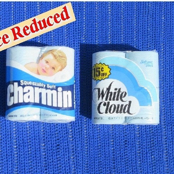 Vintage 1980's BLUE Charmin and White Cloud (colored Blue) 4 pack Toilet Paper
