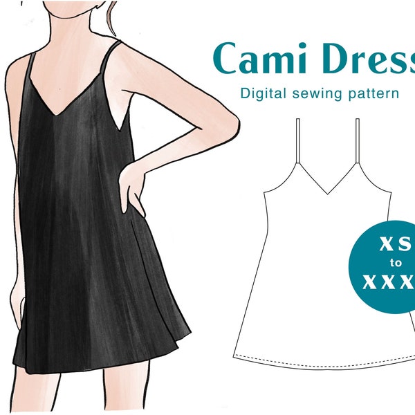 Dress Sewing Pattern - XS-XXXL - PDF Instant Download - Loose Relaxed V Neck Cami Dress