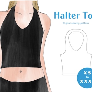 Halter Top Sewing Pattern - XS-XXXL - PDF Instant Download - Fitted Women&#39;s Top
