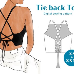 Open Back Tie Top Sewing Pattern - XS-XXXL - PDF Instant Download - Fitted Cami Women&#39;s Crop Top