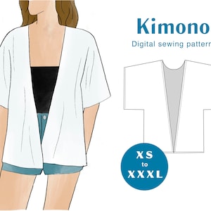 Kimono d'été Patron de Couture - XS-XXXL - Téléchargement instantané PDF - Veste ample Kimono Robe Veste Festival