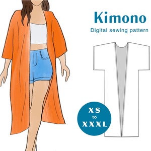 Easy Kimono Sewing Pattern - XS-XXXL - PDF Instant Download - Loose Long Jacket Kimono Robe Festival Jacket