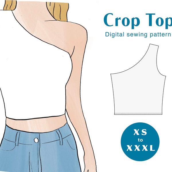 Crop Top Patron de Couture - XS-XL - PDF Téléchargement Instantané - Débardeur Femme Sans Manches en Tricot Une Epaule