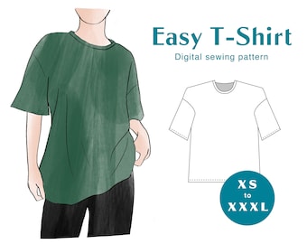 Drop Shoulder T-Shirt Sewing Pattern - XS-XXXL - PDF Instant Download - Women's Loose Boxy T-shirt