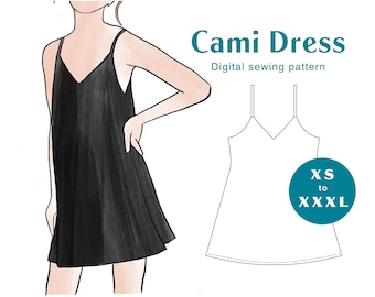 Dress Sewing Pattern - XS-XXXL - PDF Instant Download - Loose Relaxed V Neck Cami Dress