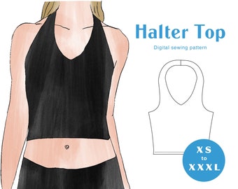 Halter Top Sewing Pattern - XS-XXXL - PDF Instant Download - Fitted Women's Top