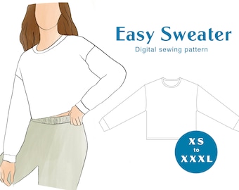 Drop Shoulder Sweater Sewing Pattern - XS-XXXL - PDF Instant Download - Women's Loose Boxy Jumper Sweatshirt