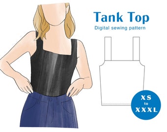 Knit Tank Top Sewing Pattern - XS-XXXL - PDF Instant Download - Fitted Women's Tank Top