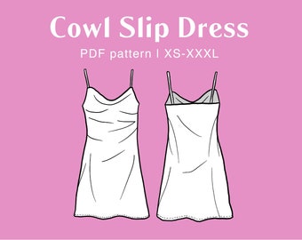 Patrón de costura de vestido deslizante - XS-XXXL - Descarga instantánea en PDF - Vestido de mujer con cuello vuelto