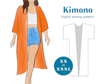 Easy Kimono Sewing Pattern - XS-XXXL - PDF Instant Download - Loose Long Jacket Kimono Robe Festival Jacket