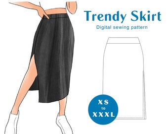 Skirt Sewing Pattern - XS-XXXL - PDF Instant Download - Women's Knit Elastic Waistband Midi Skirt