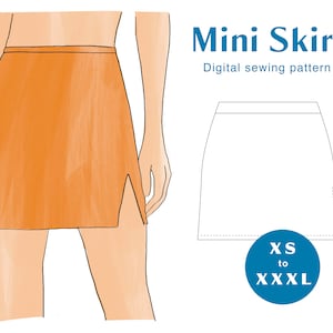 Mini Skirt Sewing Pattern - XS-XXXL - PDF Instant Download - Women&#39;s Knit Elastic Waistband Skirt