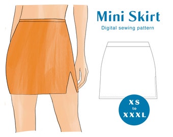 Mini Skirt Sewing Pattern - XS-XXXL - PDF Instant Download - Women's Knit Elastic Waistband Skirt