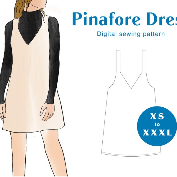 Pinafore Dress Sewing Pattern - XS-XXXL - PDF Instant Download - Loose Relaxed V Neck Summer Dress