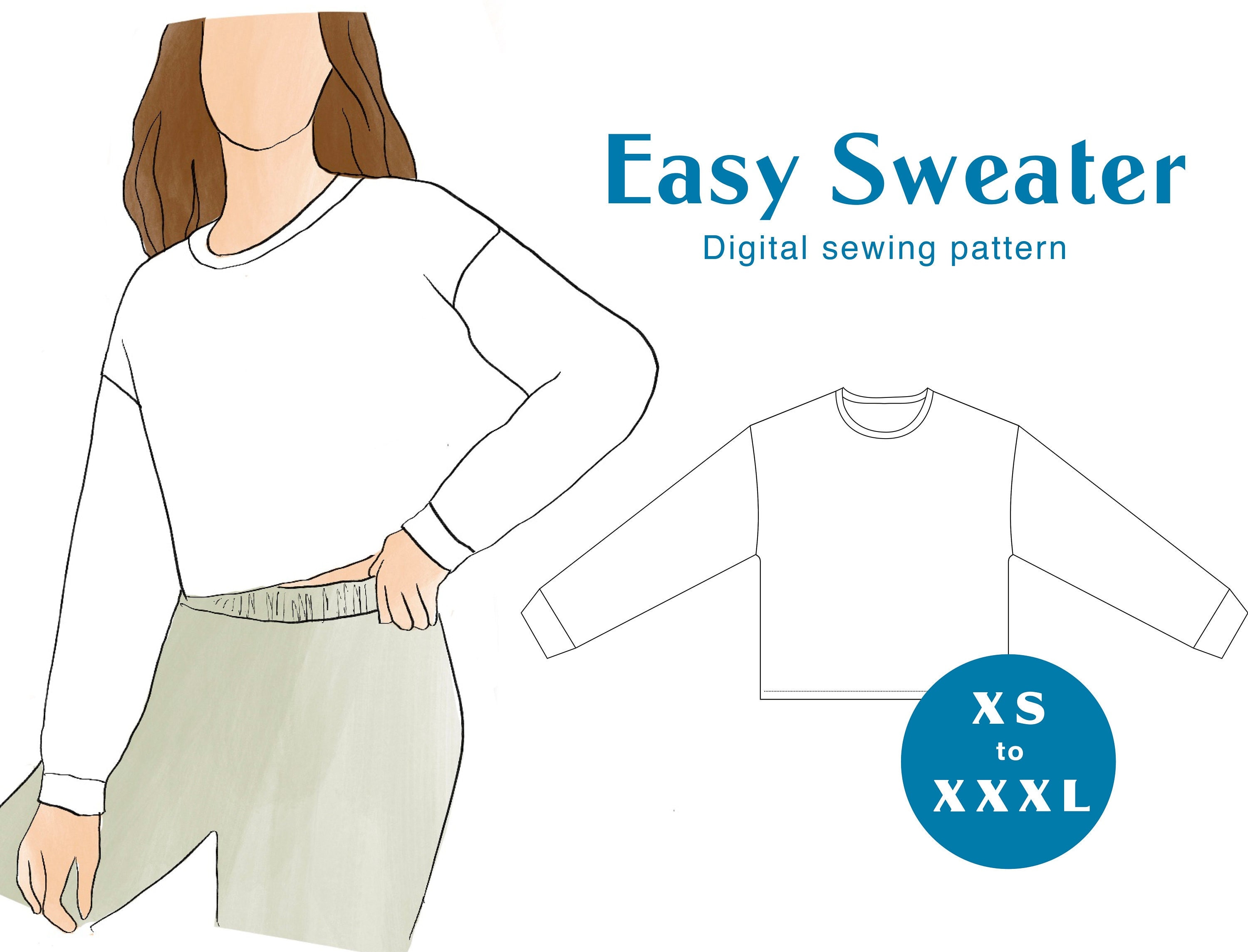 Easy Sweater Sewing Pattern XS-XXXL PDF Instant Download Women's