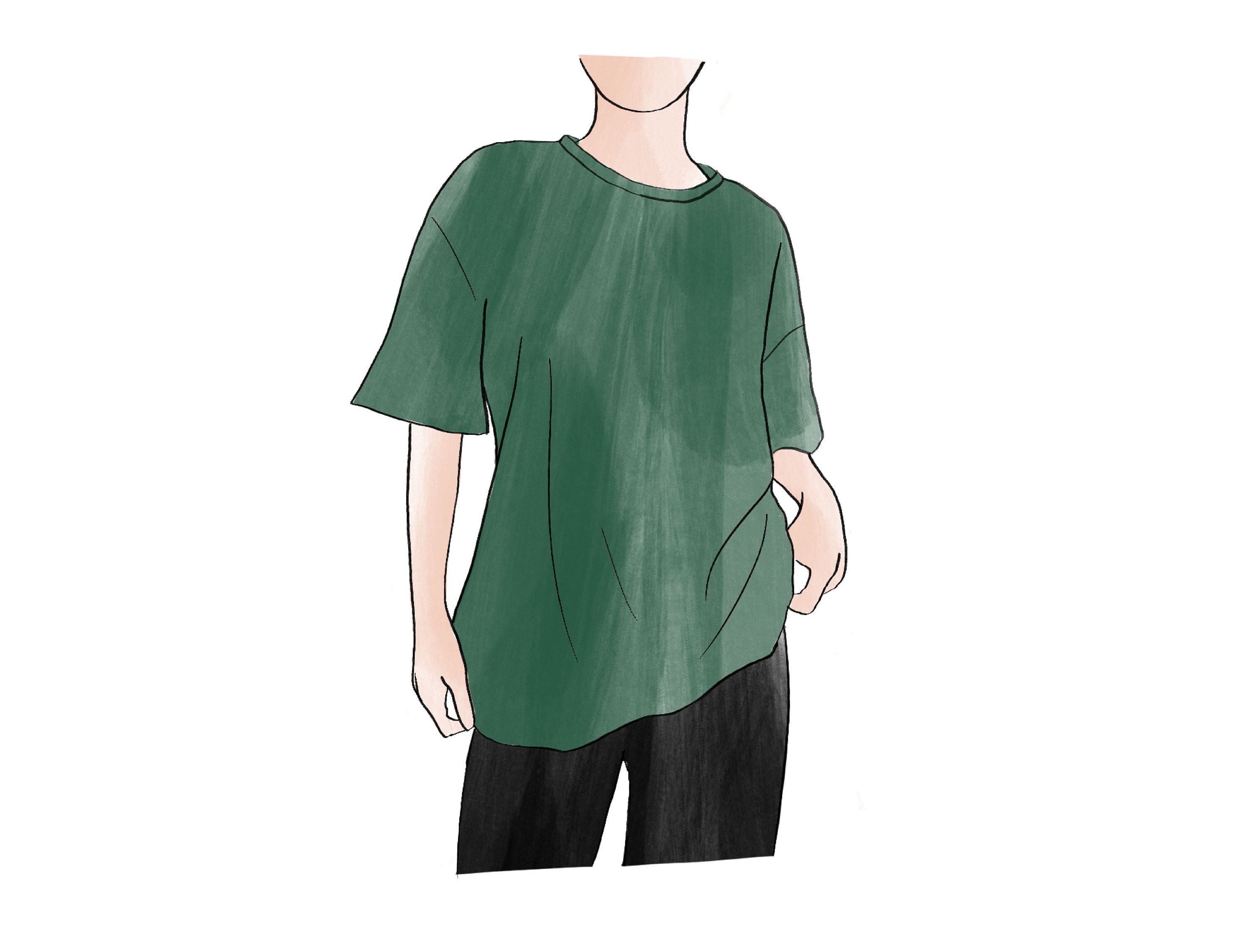 Craft Fabric Layered U-neck T-shirt サイズ0 Drop Shoulder T-shirt Sewing Pattern - XS-XXXL - PDF Instant