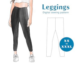 Easy Leggings Sewing Pattern - XS-XXXL - PDF Instant Download - Fitted Yoga Gym Pants Easy Project