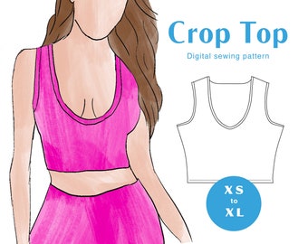 Crop Top Sewing Pattern - XS-XL - PDF Instant Download - Women's Fitted Top