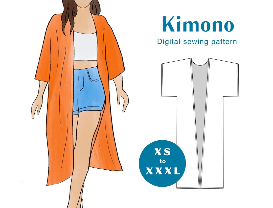 Easy Kimono Sewing Pattern XSXXXL PDF Instant Download Loose Long