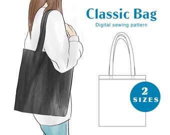 Easy Tote Bag Sewing Pattern - XS-XXXL - PDF Instant Download - Women's Shoulder Bag 2 Sizes