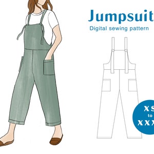 Jumpsuit Sewing Pattern - XS-XXXL - PDF Instant Download - Women&#39;s Dungaree Pant Loose Trouser