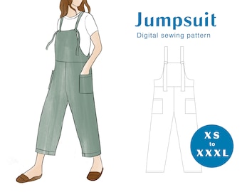 Jumpsuit Sewing Pattern - XS-XXXL - PDF Instant Download - Women&#39;s Dungaree Pant Loose Trouser