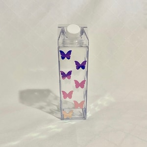 Holografische vlinder, melkpakfles, vlinder, fles, water, melkpak, acryl, herbruikbaar, gepersonaliseerd,