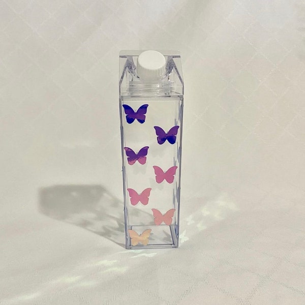 Holographic Schmetterling, Milk Carton Bottle, Butterfly, Flasche, Wasser, Milchkarton, Acryl, Wiederverwendbar, Personalisiert,
