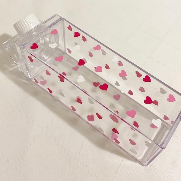 Milk Carton Bottle Hearts, Flasche, Herz, Milchkarton, Wiederverwendbar, Personalisiert, Present, Geschenk, Wasser, Cute, Kawaii