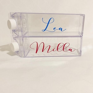 Gepersonaliseerde melkkartonfles, fles, water, melkpak, acryl, herbruikbaar, gepersonaliseerd, naam