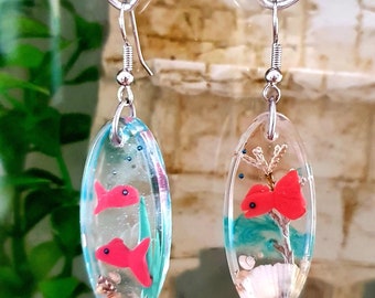 Earrings mini aquarium goldfish