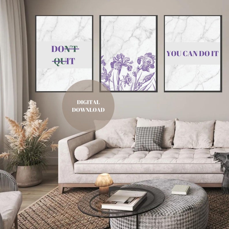 Triple Wall Art Motivation Wall Art You Can Do Itminimal Etsy