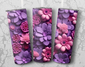 Purple Flowers 20 oz Skinny Tumbler Sublimation Design, Straight & Tapered Wrap, Tumbler Wrap, Tumbler Png, Instant Download