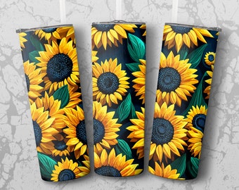 Sunflowers 20 oz Skinny Tumbler Sublimation Design, Straight & Tapered Wrap, Tumbler Wrap, Tumbler Png, Instant Download