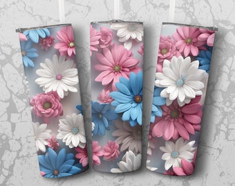 Colorful Flowers 20 oz Skinny Tumbler Sublimation Design, Straight & Tapered Wrap, Tumbler Wrap, Tumbler Png, Instant Download