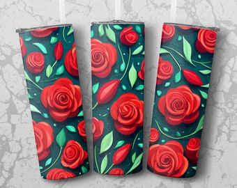 Red Roses 20 oz Skinny Tumbler Sublimation Design, Straight & Tapered Wrap, Tumbler Wrap, Tumbler Png, Instant Download