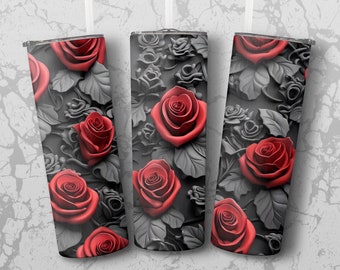 Red Black Roses 20 oz Skinny Tumbler Sublimation Design, Straight & Tapered Wrap, Tumbler Wrap, Tumbler Png, Instant Download