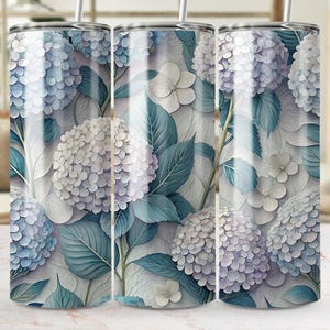 Hydrangea Tumbler Wrap, Floral Tumbler, 20oz Skinny Tumbler, Blue Hydrangea Design, Flower Sublimation, Digital Download