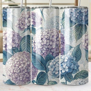 Hydrangea Tumbler Wrap, Floral 20oz Skinny Tumbler PNG, Purple Blue Hydrangea Design, Spring Tumbler Wrap, Digital Download