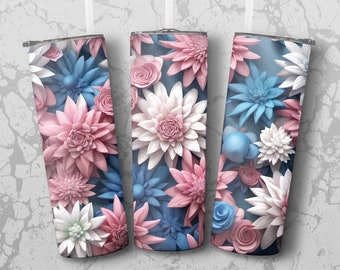 Colorful Flowers 20 oz Skinny Tumbler Sublimation Design, Straight & Tapered Wrap, Tumbler Wrap, Tumbler Png, Instant Download