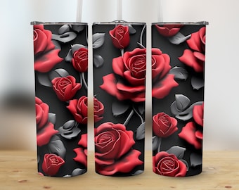 Red Black Roses 20 oz Skinny Tumbler Sublimation Design, Straight & Tapered Wrap, Tumbler Wrap, Tumbler Png, Instant Download