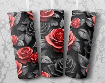 Red Black Roses 20 oz Skinny Tumbler Sublimation Design, Straight & Tapered Wrap, Tumbler Wrap, Tumbler Png, Instant Download